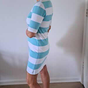 Lacoste Iconic Blue Striped Cotton Mini Dress Sporty Tennis Half Sleeve Sz EU 36